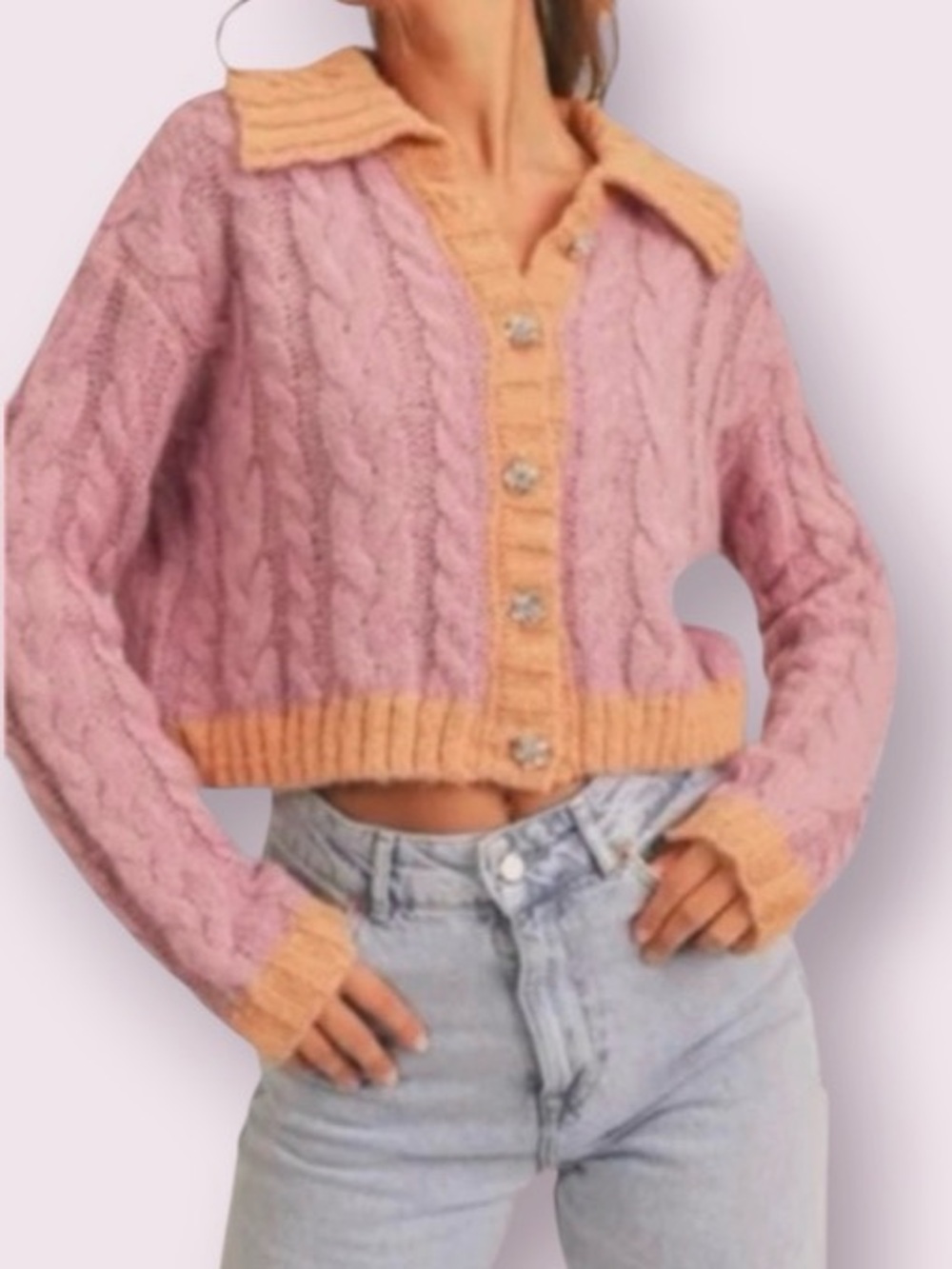 Lush All In Favor Colorblock Cropped Cardigan Sweater Purple Orange Size Medium